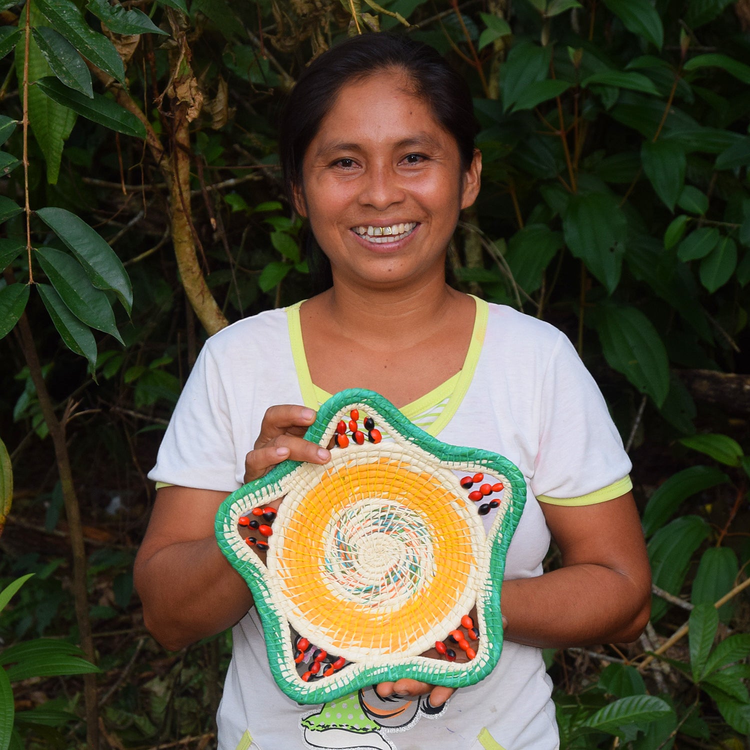 LEMON AND LIME - HANDMADE CHAMBIRA PALM FIBER BASKET - WOVEN BY ARTISAN FROM PERUVIAN AMAZON