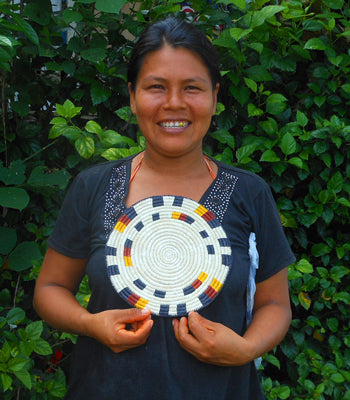 Woven hot pad (trivet) and center piece with earth-tone bands - Amazon Ecology