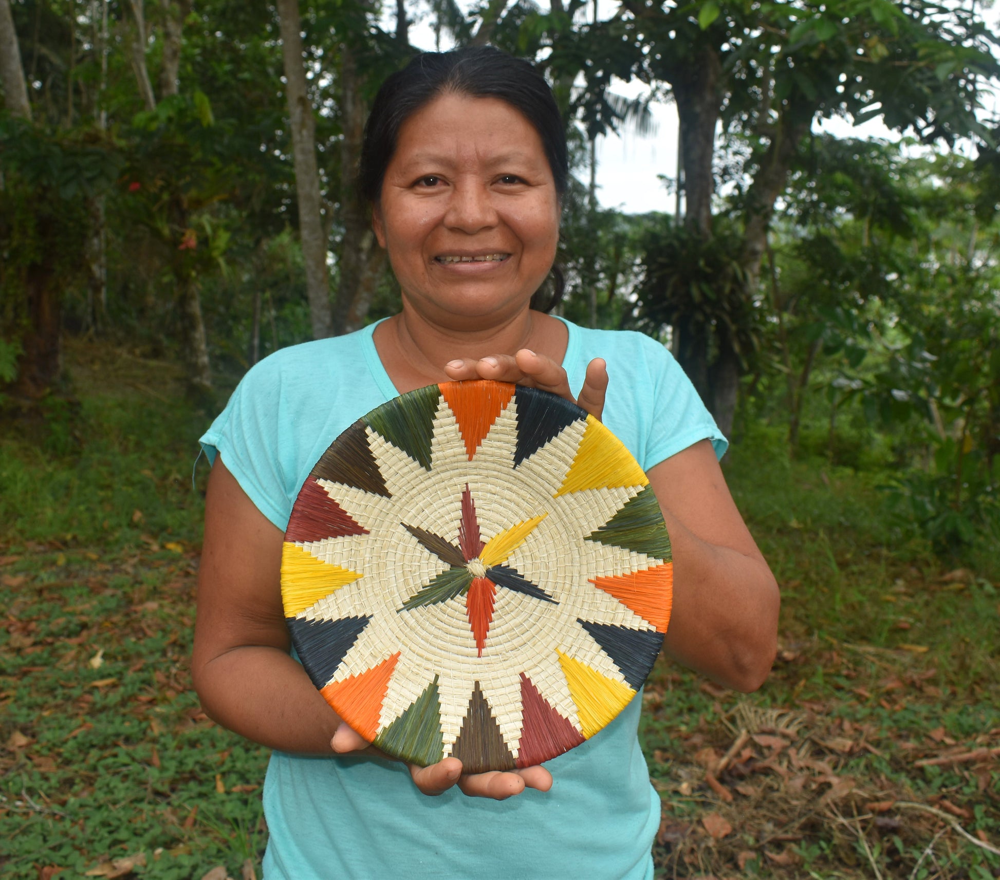 Rainbow Chevron and Star Flower Decorative Basket - Fair Trade and Handwoven - Amazon Ecology