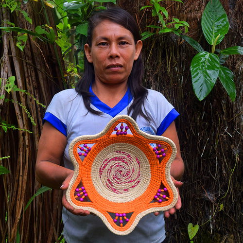 Orange Lollipop Decorative Basket - Fair Trade and Handmade by Peruvian Amazon Artisan - Amazon Ecology
