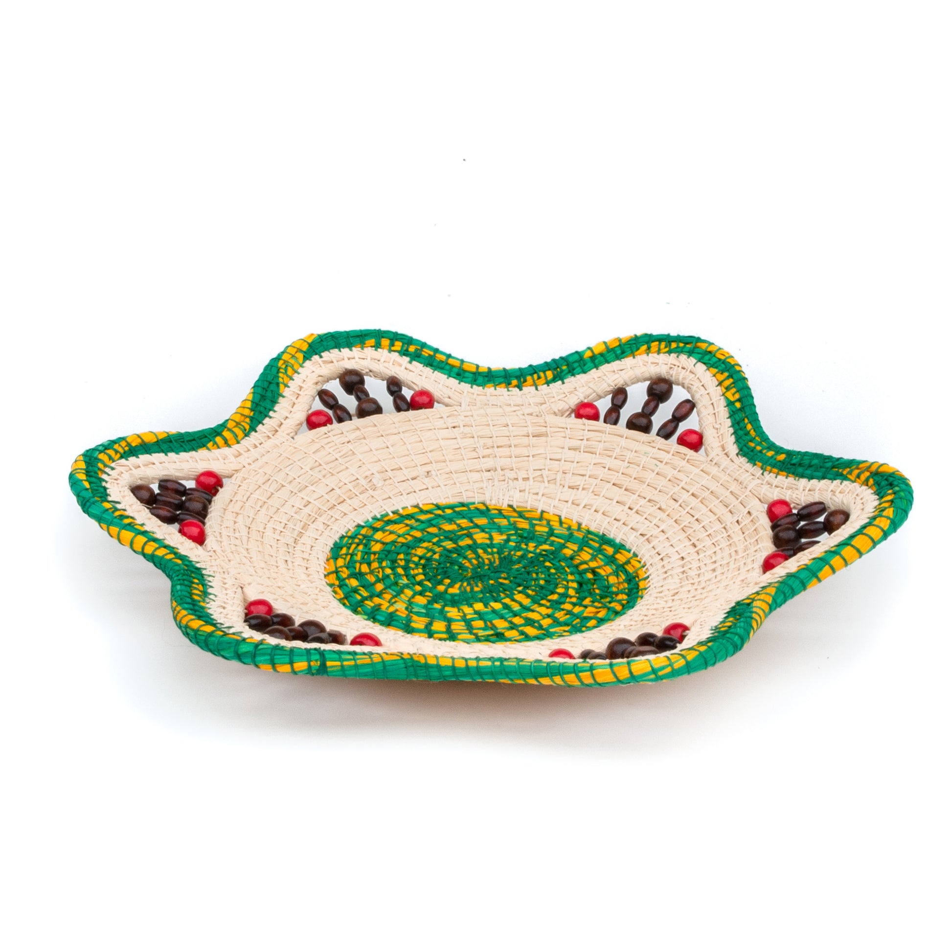 GREEN AND GOLD - HANDMADE CHAMBIRA PALM FIBER BASKET - WOVEN BY ARTISAN FROM PERUVIAN AMAZON - Amazon Ecology
