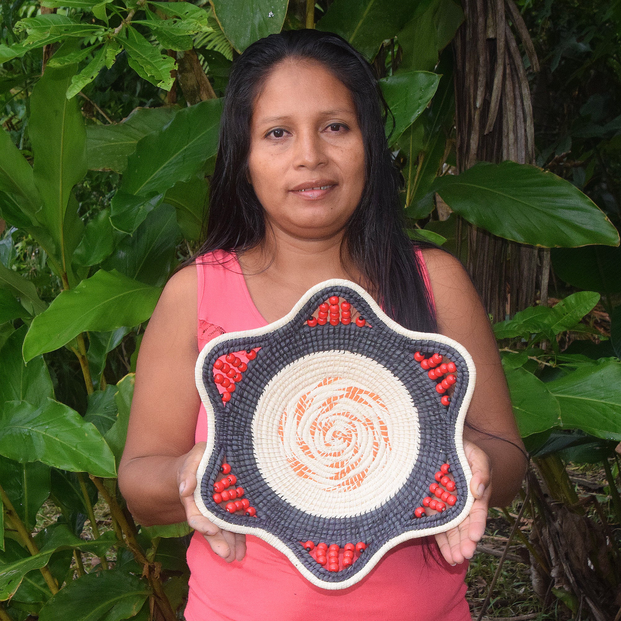 Onyx with orange swirl - Fair Trade and Hand Made by Peruvian Amazon Artisan - Amazon Ecology