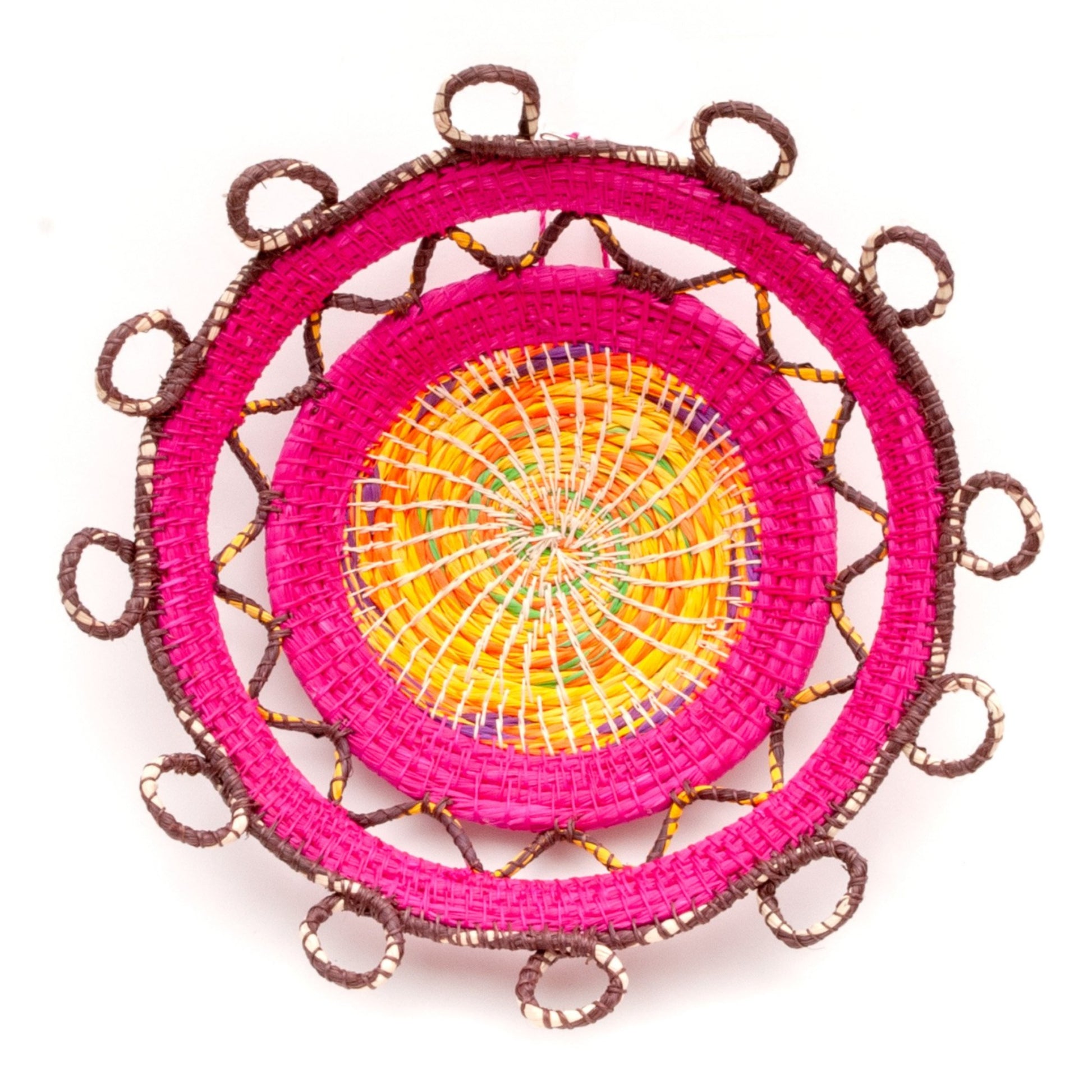 RASPBERRY LOOPS - HANDMADE CHAMBIRA PALM FIBER BASKET - WOVEN BY ARTISAN FROM PERUVIAN AMAZON - Amazon Ecology