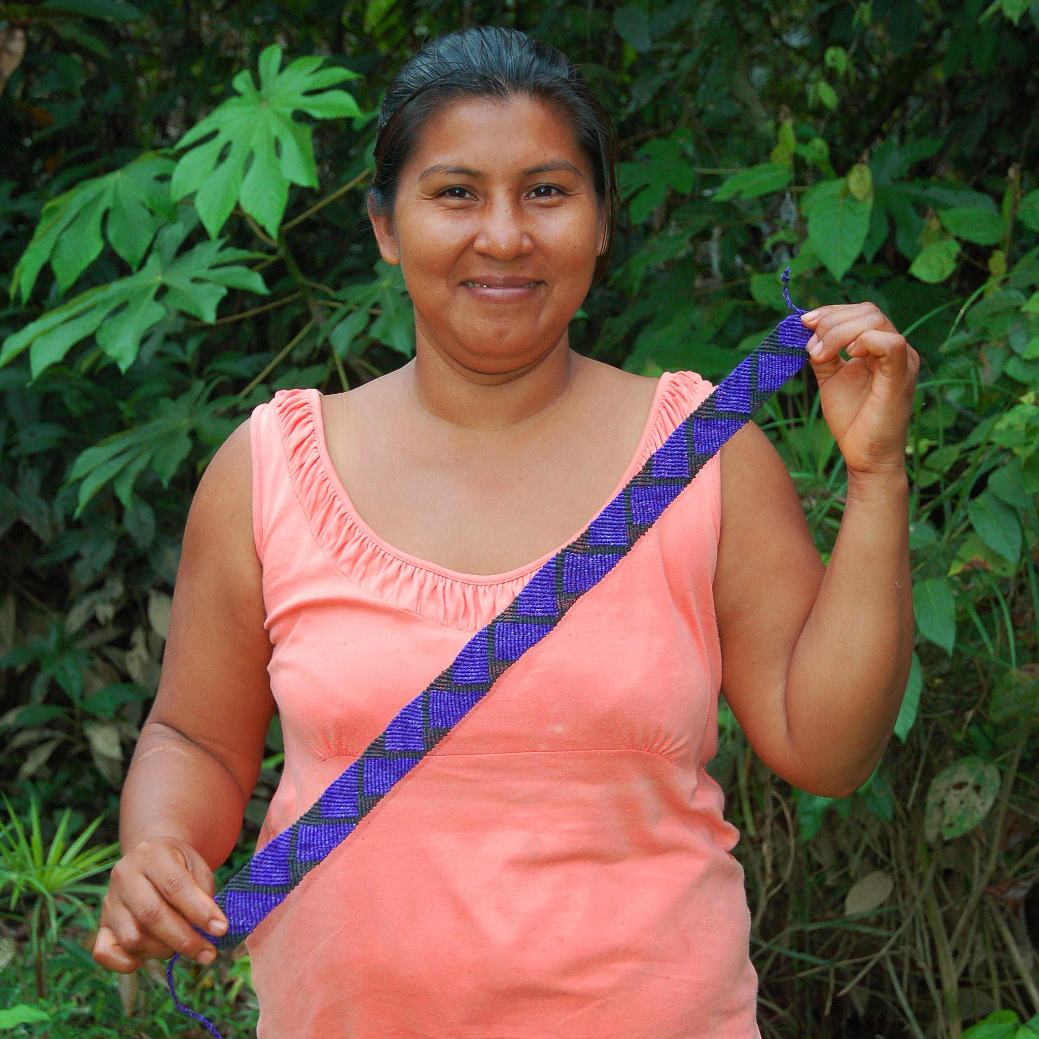 Fair-trade Hand-made Hat band - Purple and black chevron pattern - HB15A - Amazon Ecology