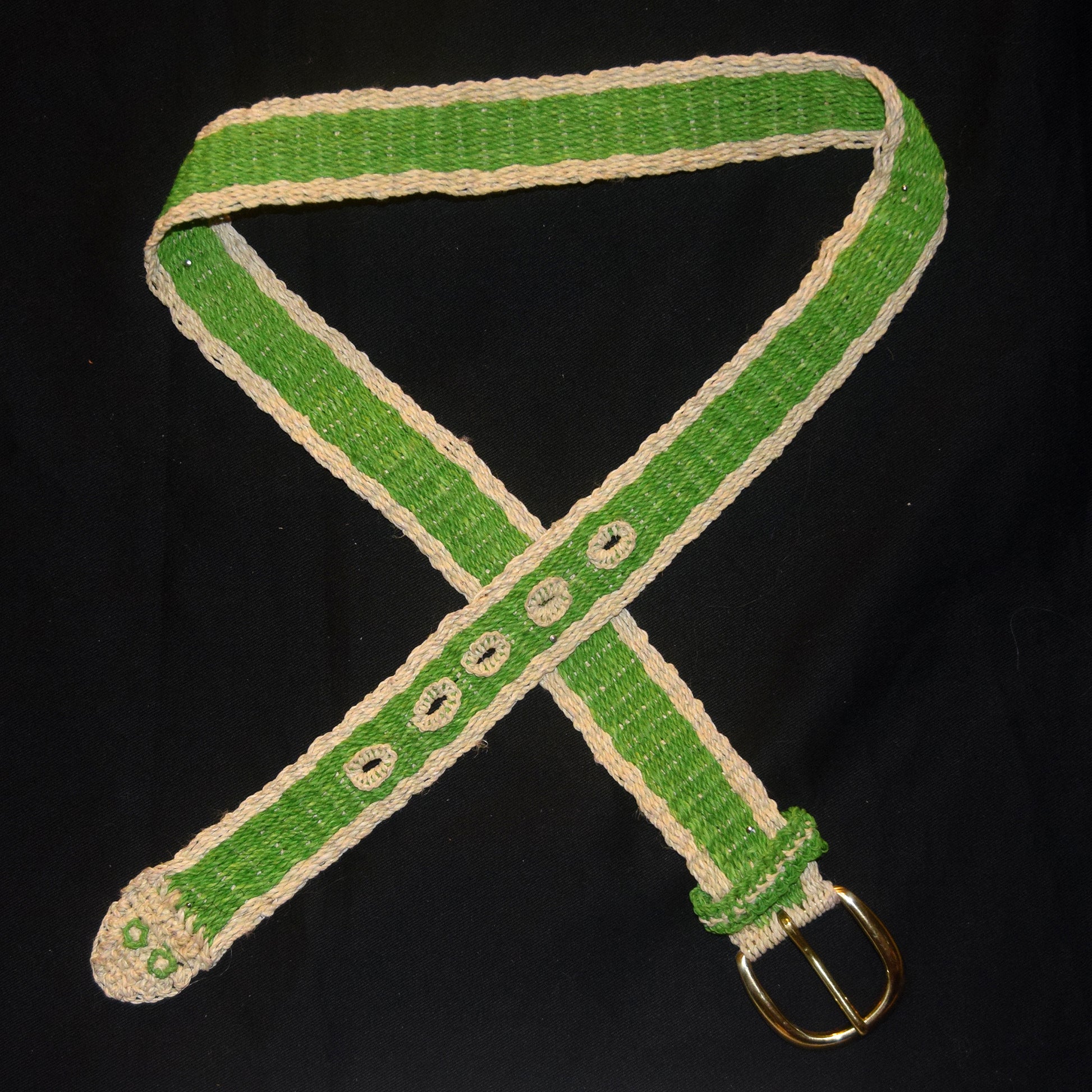 FAIR -TRADE HAND-MADE BELT - GREEN TREE PIT VIPER - LORO MACHACO PATTERN- WOVEN BY PERUVIAN AMAZON ARTISAN - Amazon Ecology