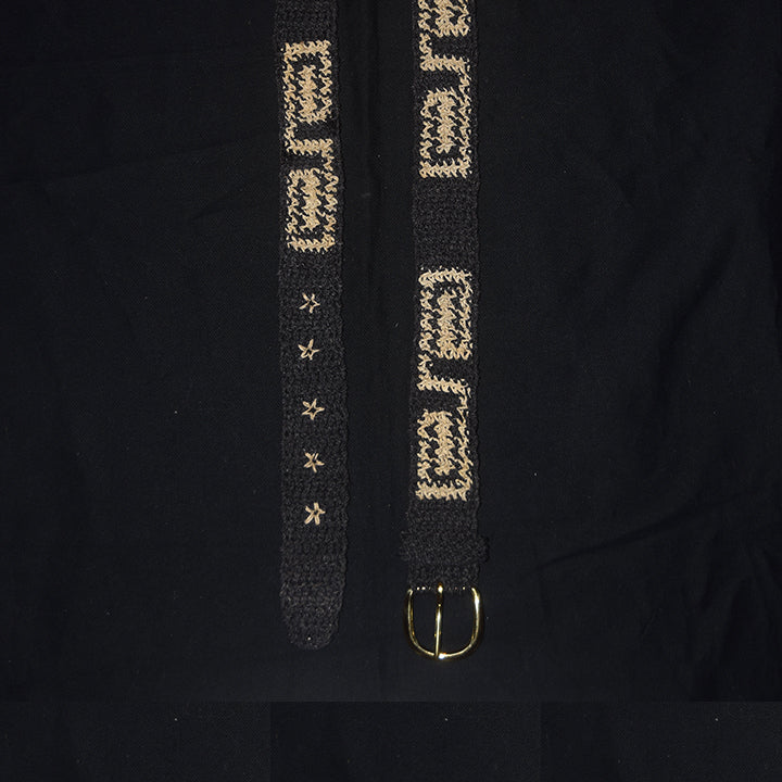 FAIR -TRADE HAND-MADE BELT - BORA LABYRINTH LOGO - BLACK WITH WHITE - WOVEN BY PERUVIAN AMAZON ARTISAN - Amazon Ecology
