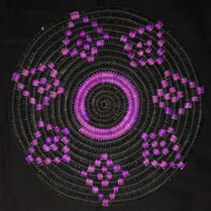 Woven hot pad (trivet) and center piece - black with purple diamond figures - Amazon Ecology