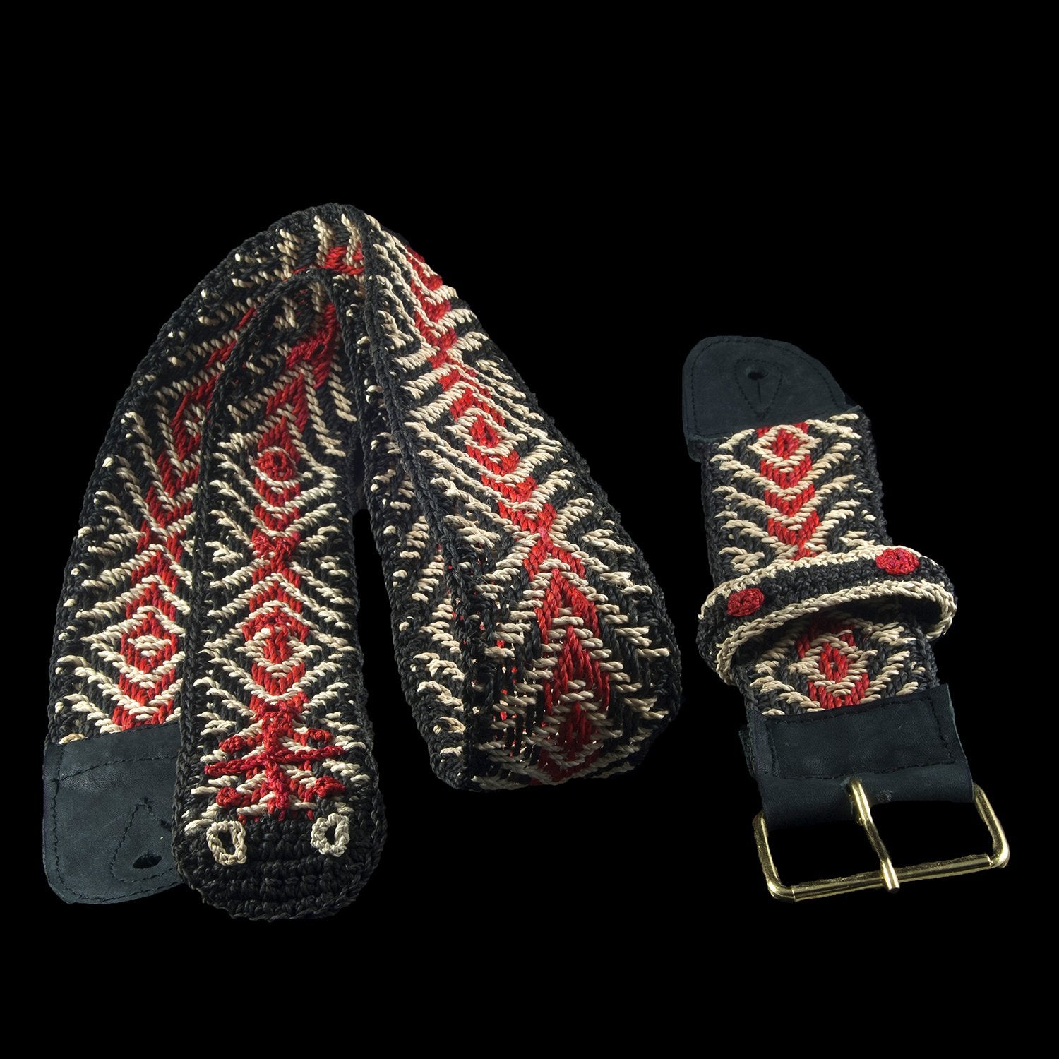 GS01G : Fair-trade hand-made Amazon guitar strap - black and red anaconda model