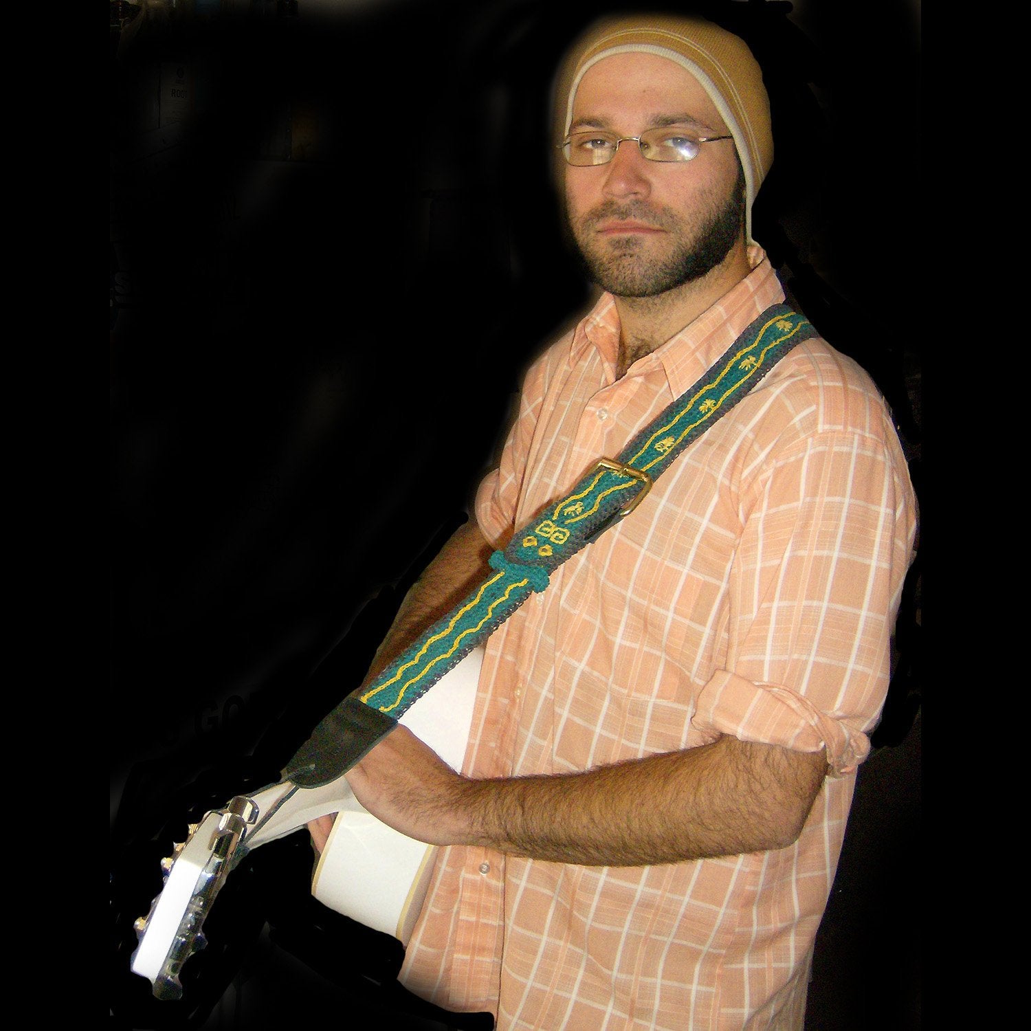 GS10A: David Imburgia with Amazon guitar strap - emerald tree boa model