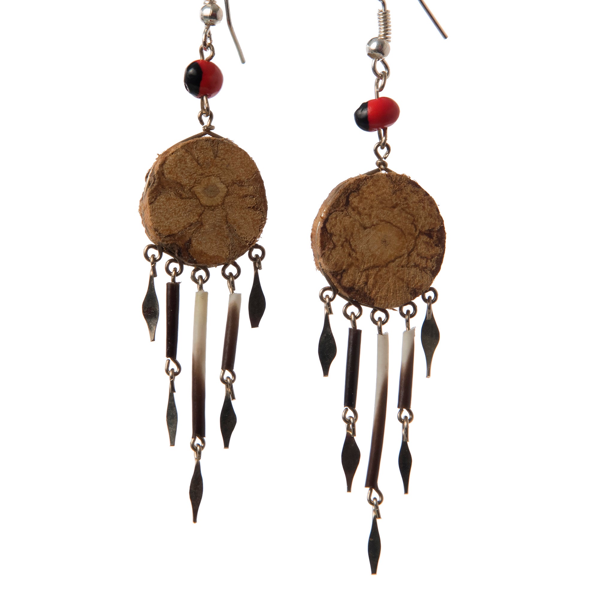 Ayahuasca vine earrings with quill dangles - made by Peruvian Amazon artisan