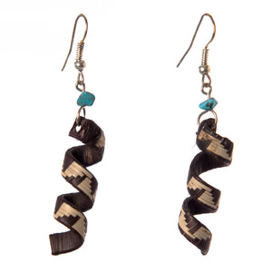 Cana Flecha Earrings, Black and White, Spiral Design, Turquoise or Huayruru Bead