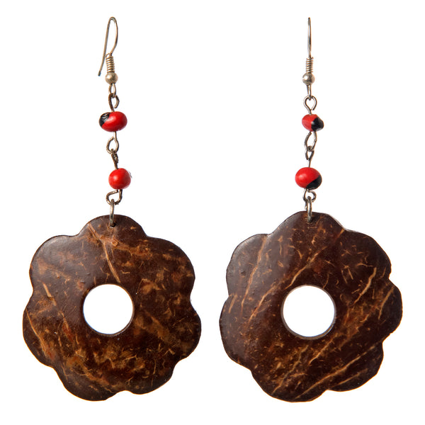 Kiva Store | Handmade African Coconut Shell Dangle Earrings - Medieval Hoops