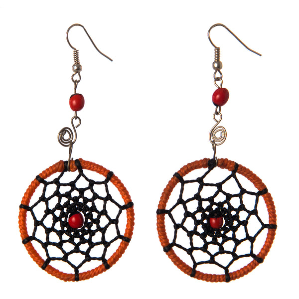 Spider Web with Huayruru Bead Earrings, Thread Wrapped Wire