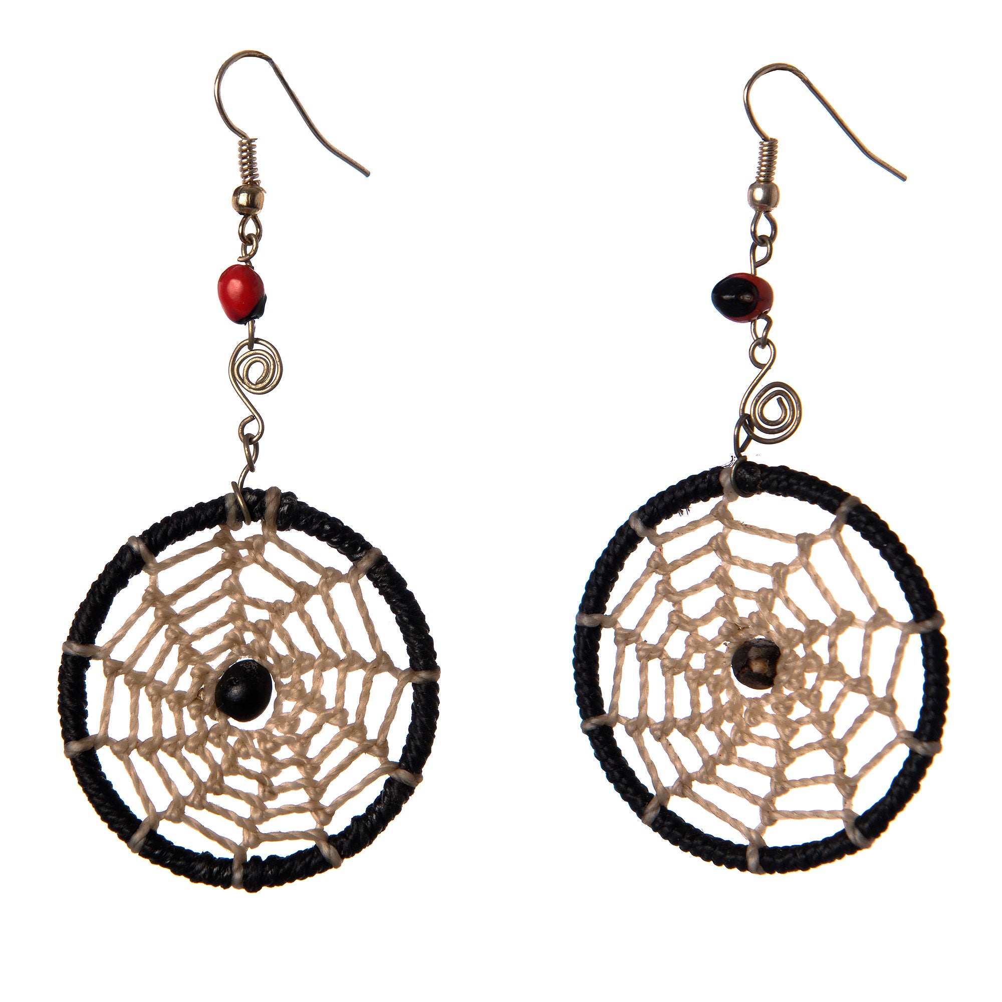 Spider Web and Huayruru Bead Earrings - made by Peruvian Amazon artisan