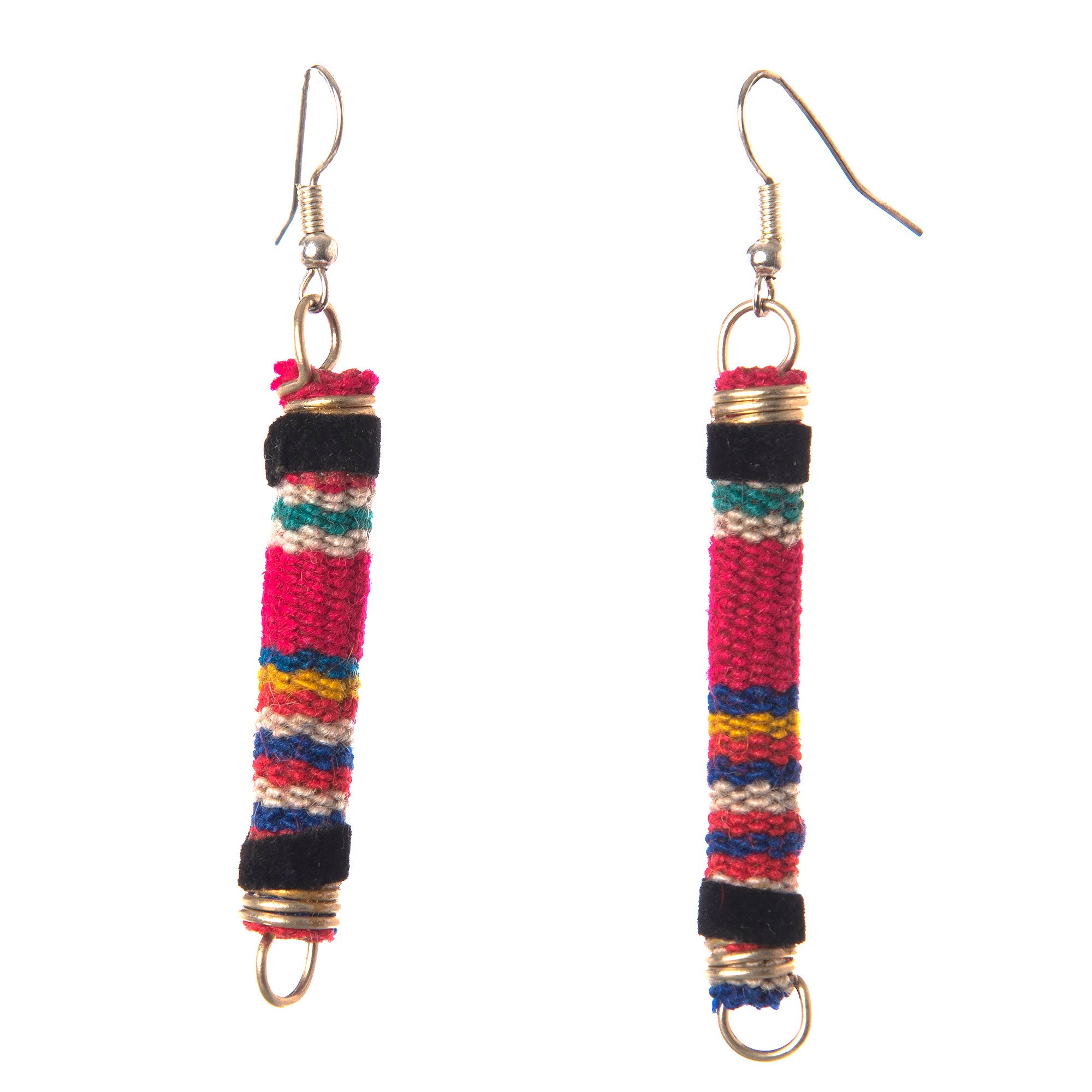 Wool Cylindrical Earrings - made by Peruvian Amazon artisan