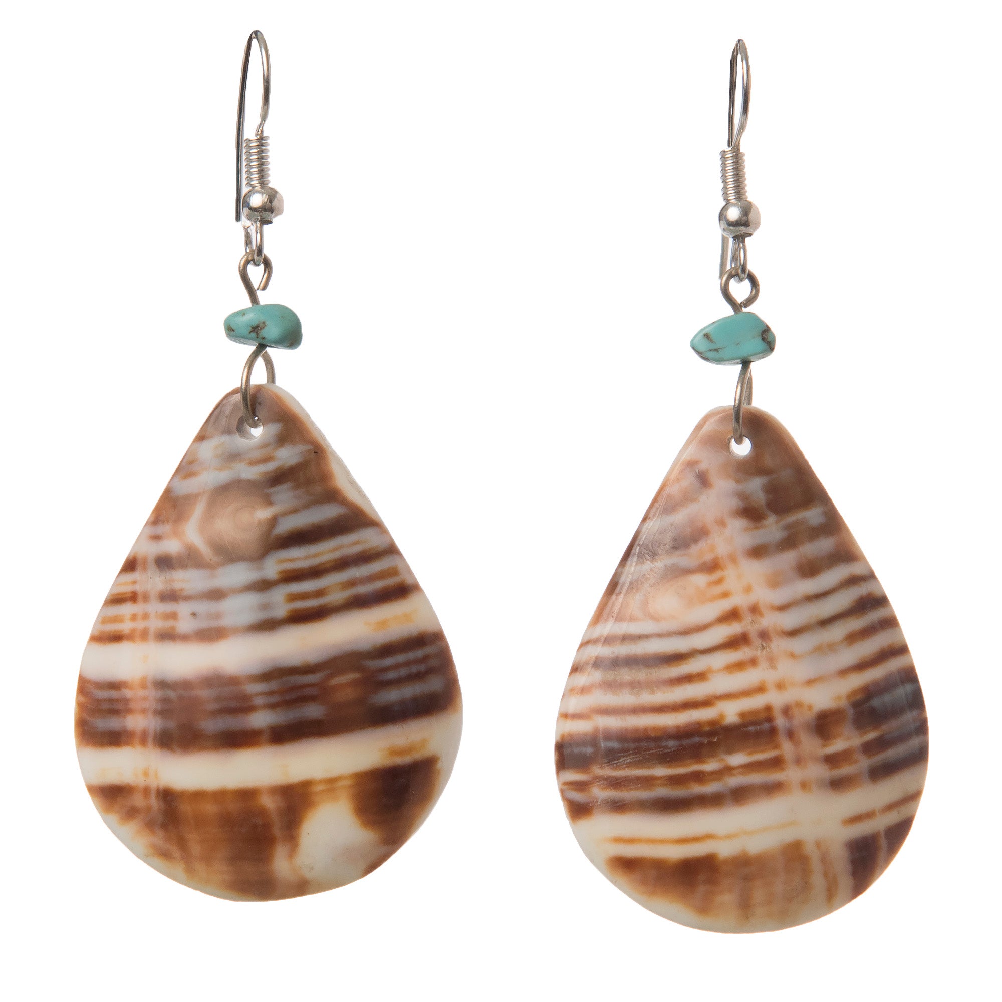 Nakar Shell Earrings, Natural Shell Colors, with Turquoise or Stone Beads