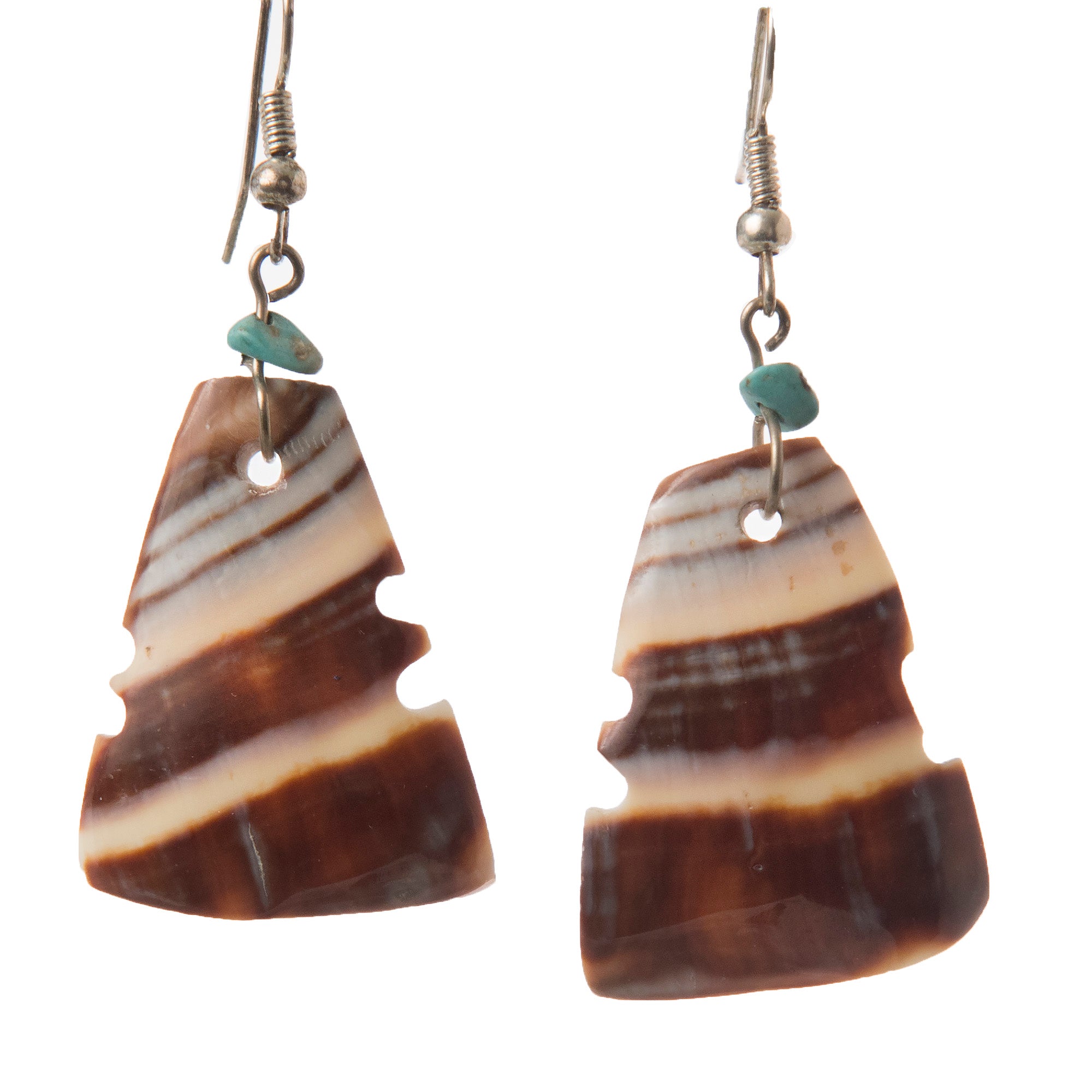 Nakar Shell Earrings, Natural Shell Colors, with Turquoise or Stone Beads