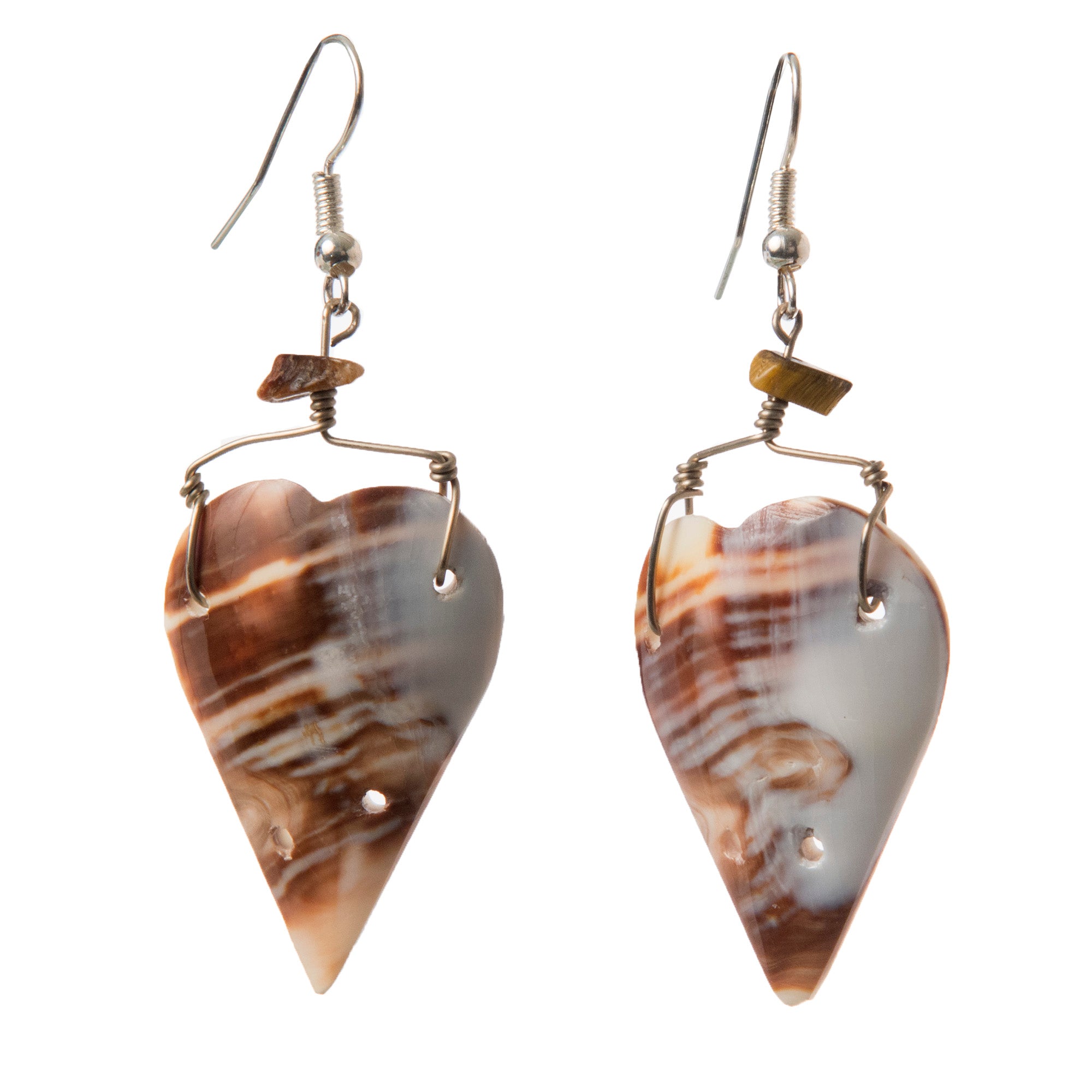 Nakar Shell Earrings, Natural Shell Colors, with Turquoise or Stone Beads