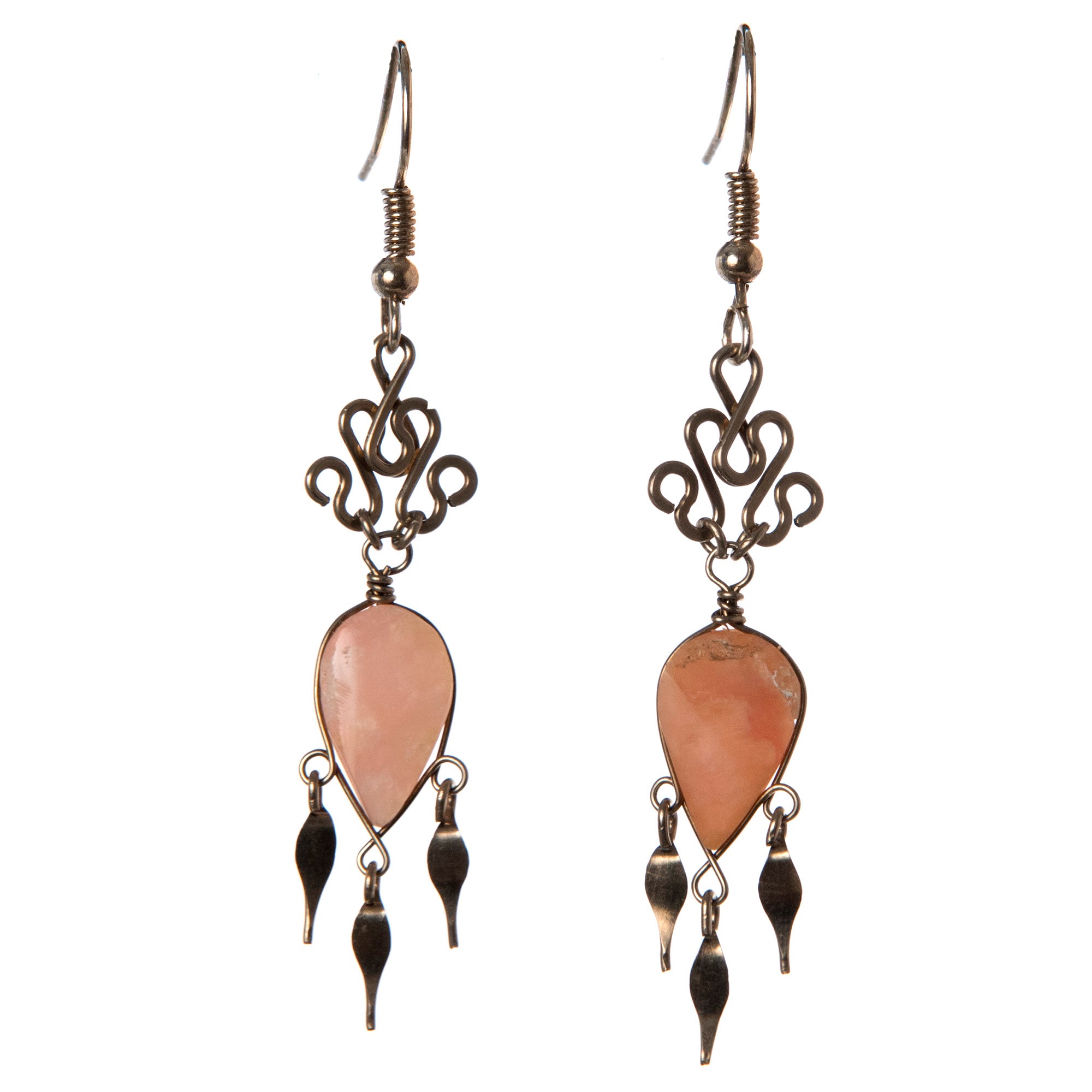 Elegant Rhodochrosite Dangling Earrings with Silver Wire