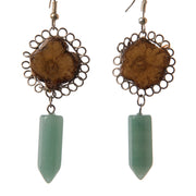 Ayahuasca vine earrings in silver wire flowers with stone pendants - made by Peruvian Amazon artisan - Amazon Ecology
