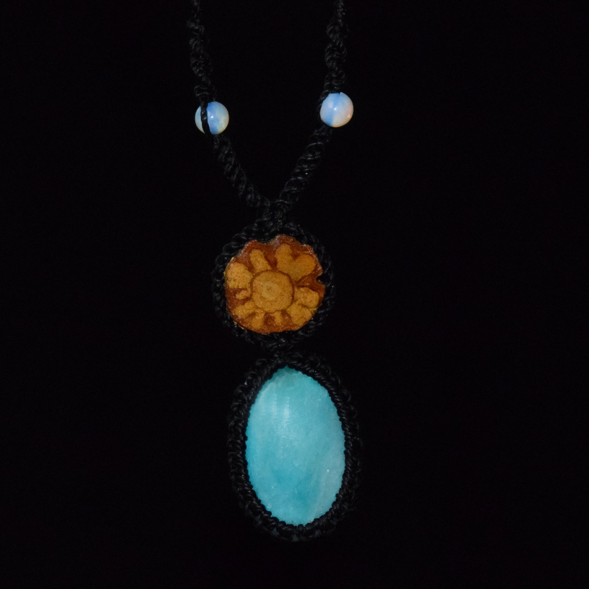 Ayahuasca vine and aquamarine Amazonite macrame necklace - Amazon Ecology