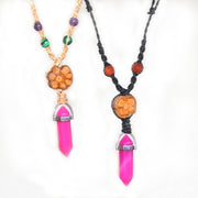 Ayahuasca vine and pink agate macrame necklace - Amazon Ecology