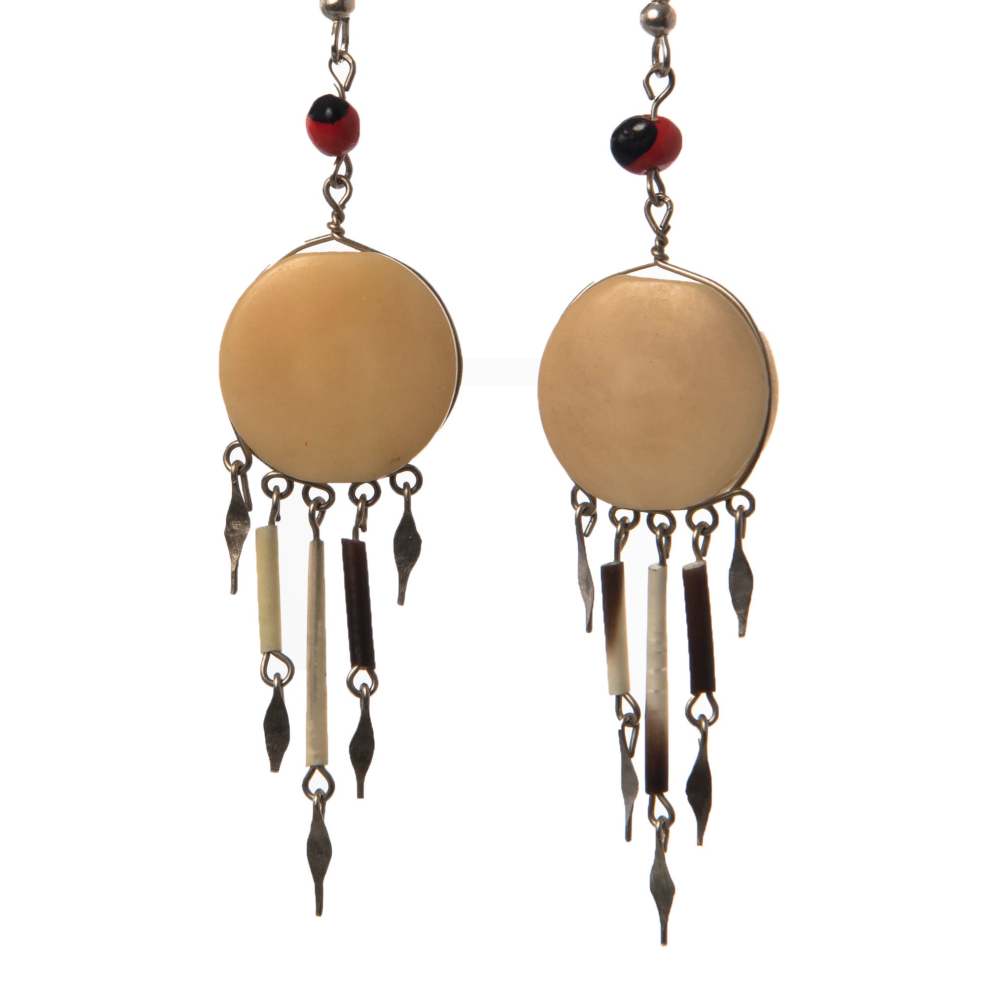 Tagua Palm Nut Disk Earrings with Quill Dangles - made by Peruvian Amazon artisan