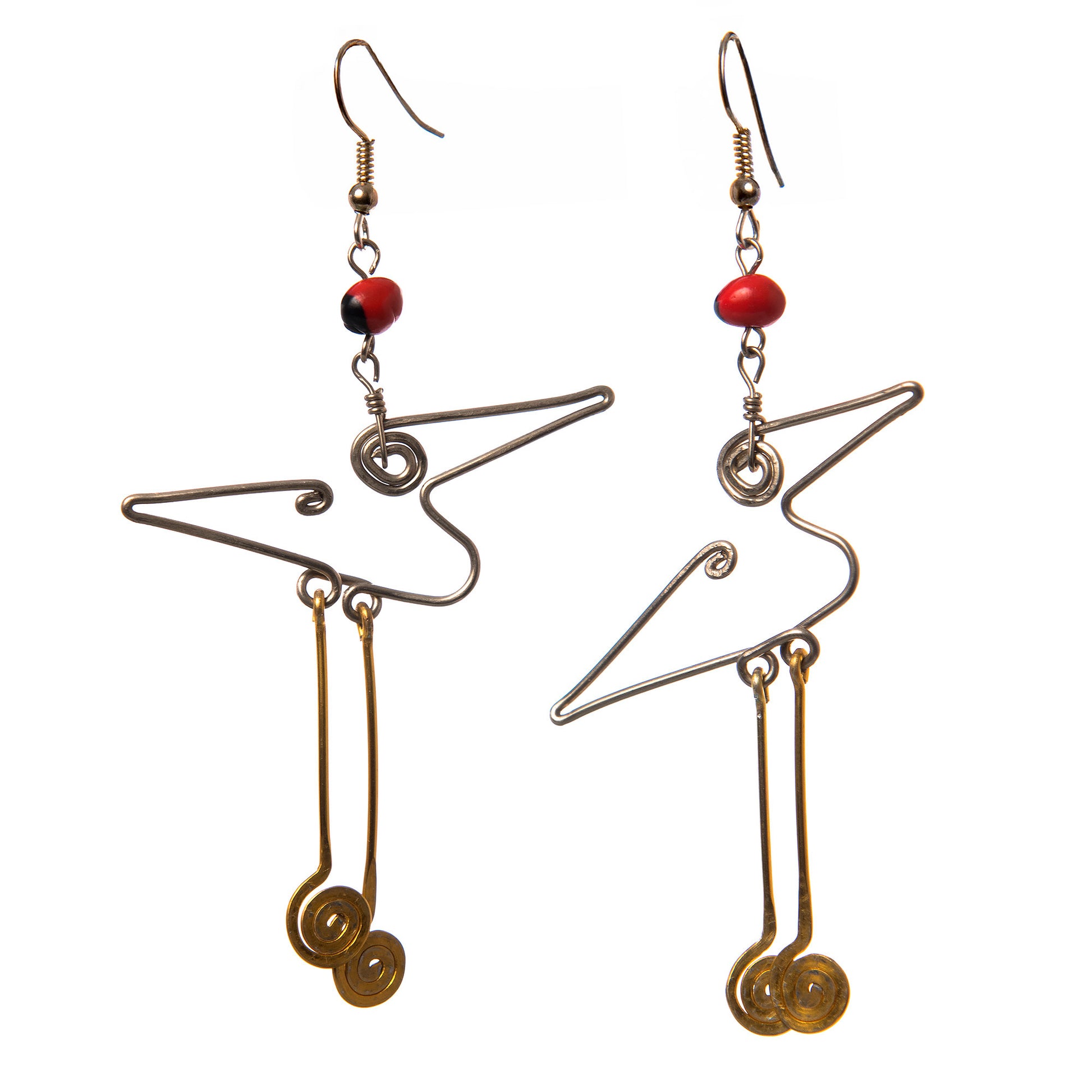 Silver and Bronze Egret Earrings - Amazon Ecology