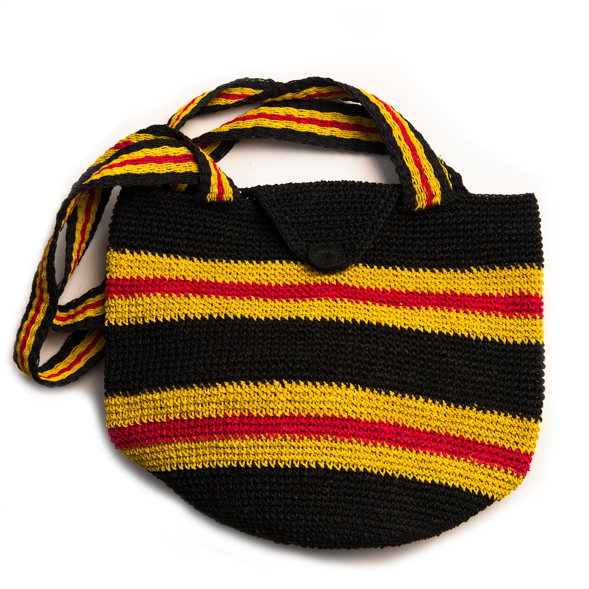 Crocheted Black, Black & Red Purse, Double Strap & Clasp, bag made in Peruvian Amazon