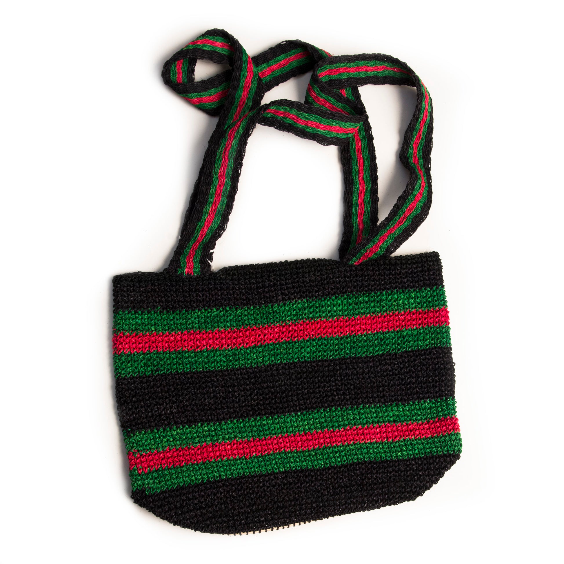 Crocheted Black, Green & Red Purse. Clasp & Double Strap, bag made in Peruvian Amazon - Amazon Ecology