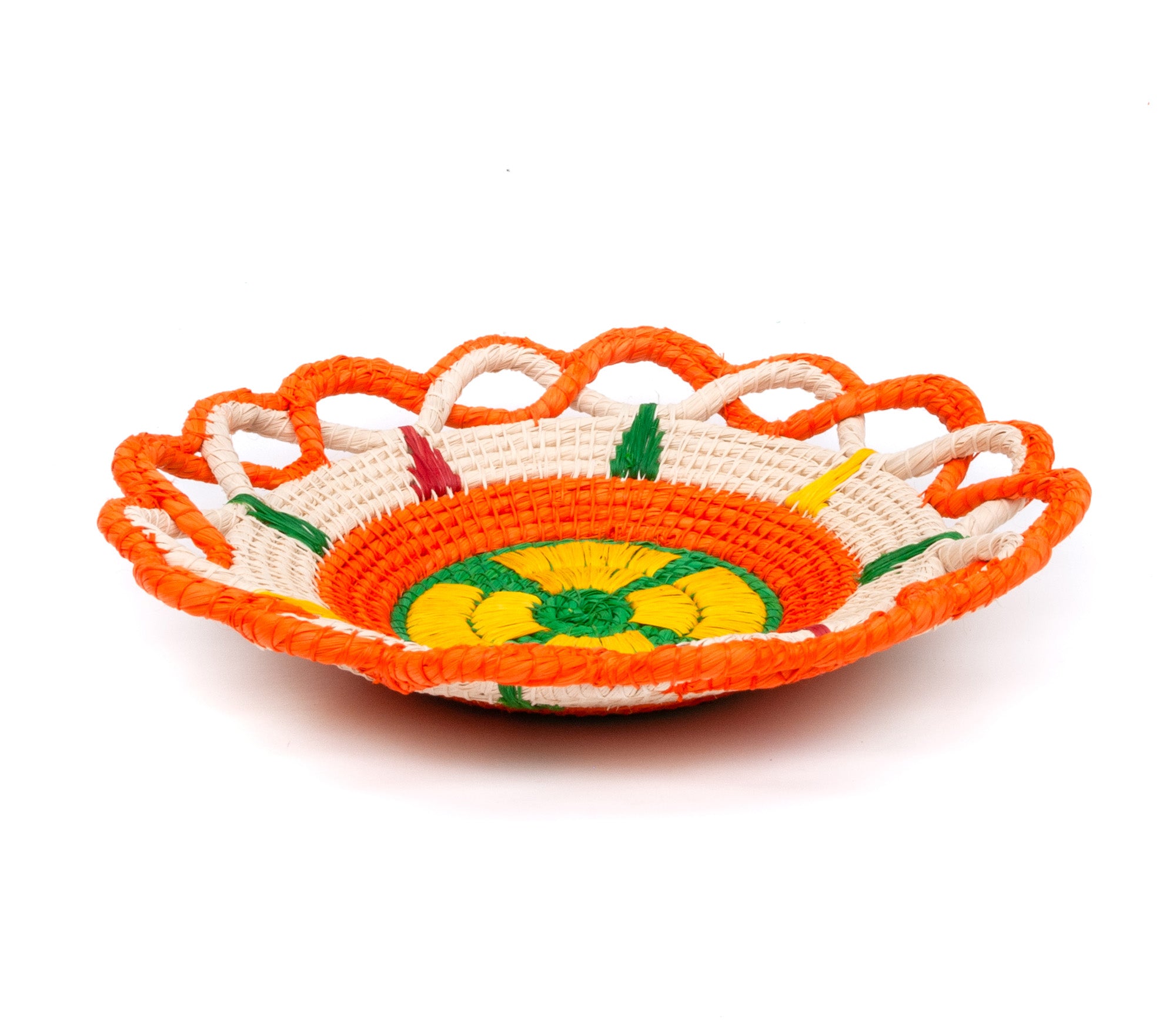 ORANGE WAVY CORONA HANDMADE CHAMBIRA PALM FIBER BASKET - WOVEN PERUVIAN AMAZON ARTISAN